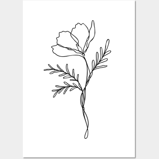 Wildflower Line Art | Floral Botanical Minimalist Lineart Posters and Art